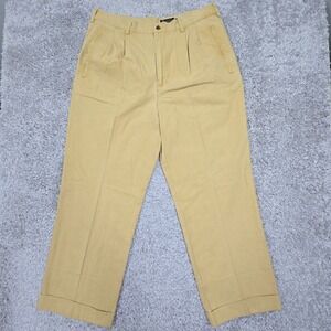 J Peterman Mens Tan Pleated Classic Cuffed Trousers Size 36x30 (Fits 34x30)Pants
